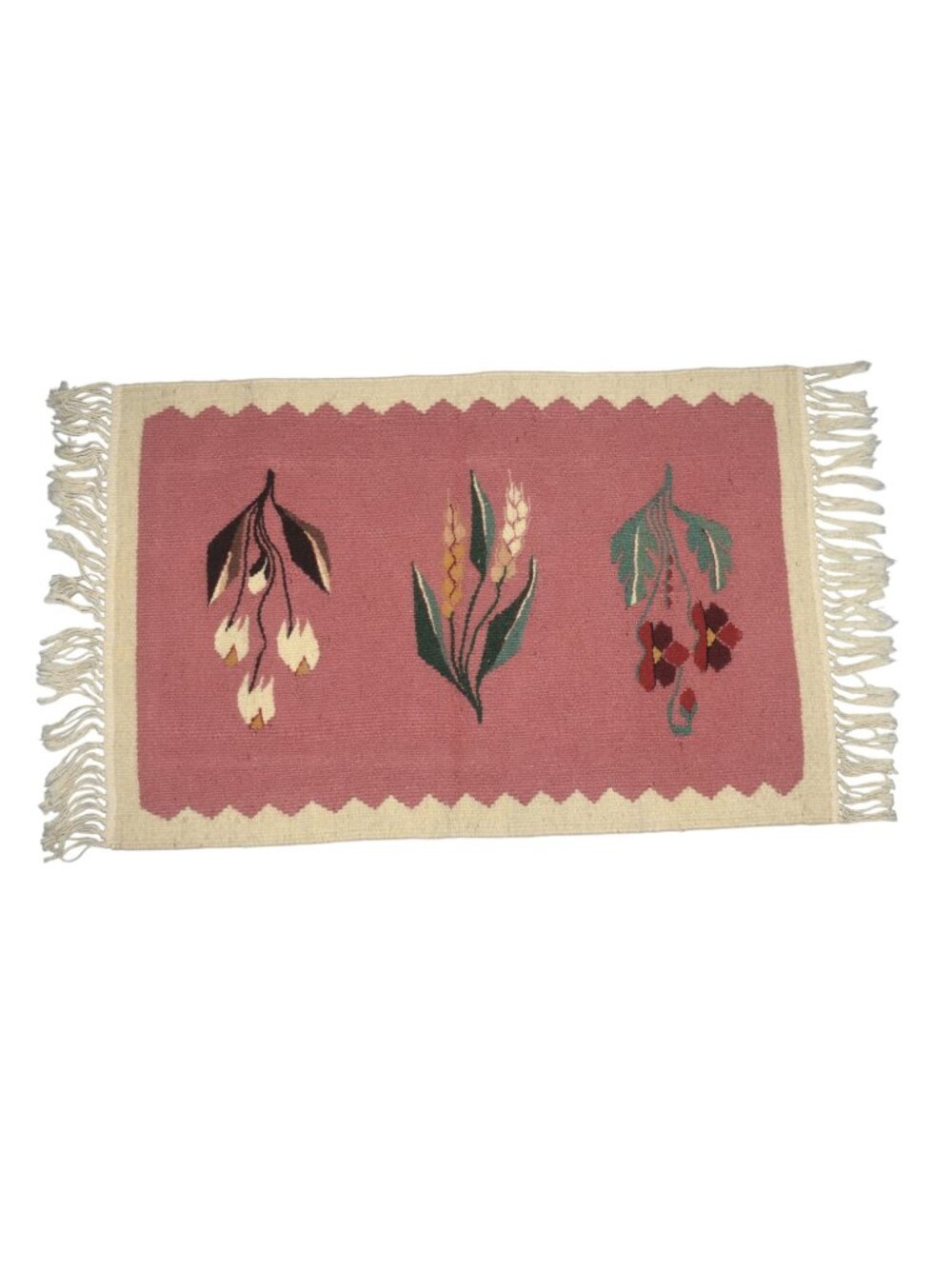 Flemish or Swedish Table Runner Wall Hanging Woven Floral Art Textile Fringe